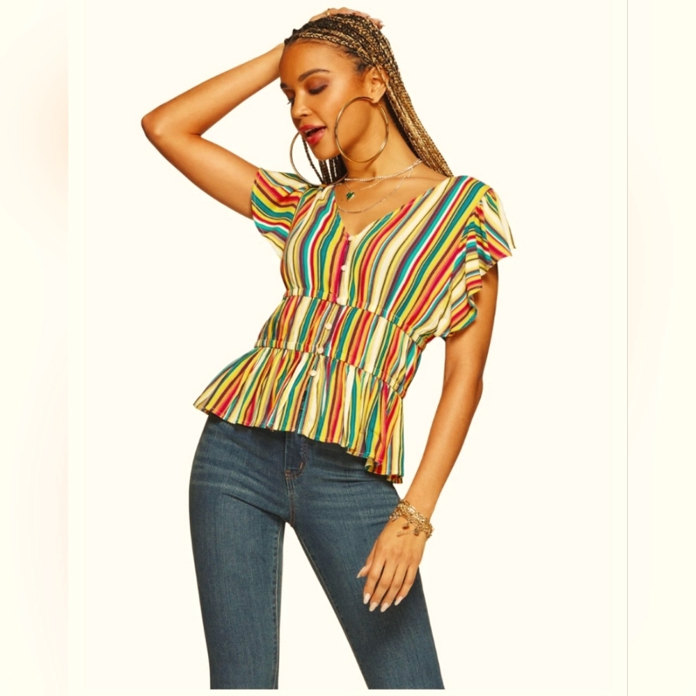 Striped Jeydon Button Front Top